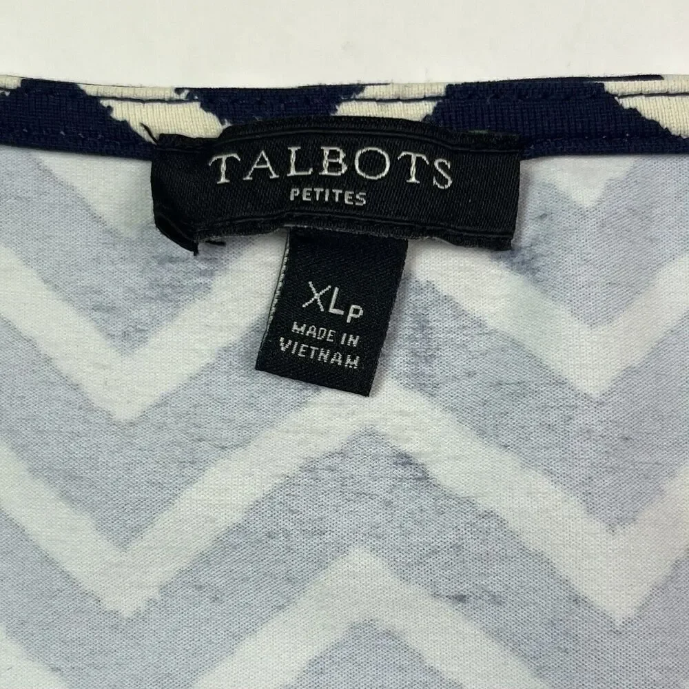 Talbots Chevron Print Belted Slinky Dress XLP Navy Jersey Office Nautical Coast - Picture 5 of 13
